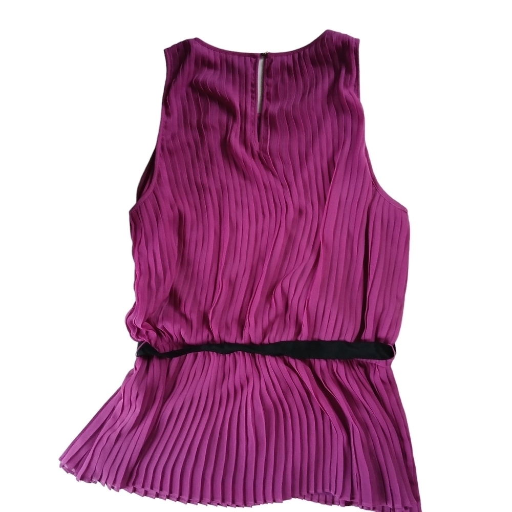 Ann Taylor Pleated Magenta Sleeveless Tunic with Black Waistband